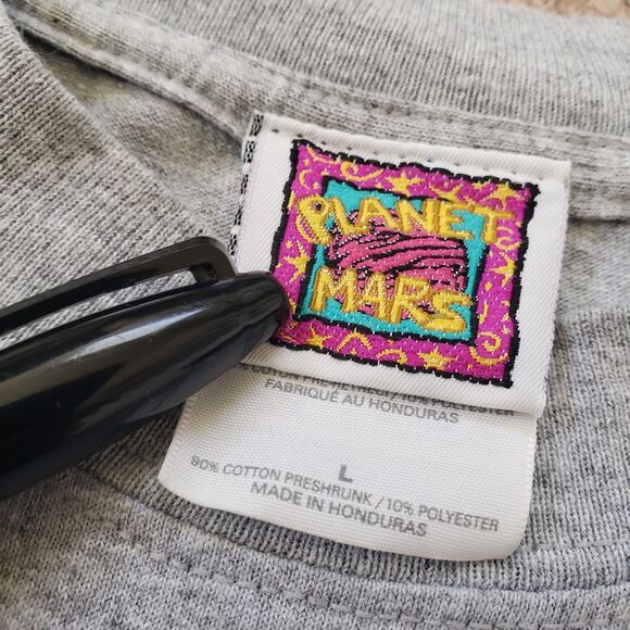 Vintage 90s M&M's America's Favorite Size Large Mens Grey T-Shirt Planet Mars - Picture 3 of 5